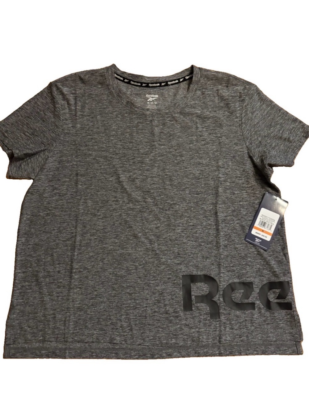 Reebok Women's Wrap Around Wordmark Graphic Crewneck T-Shirt - Black Heather - M